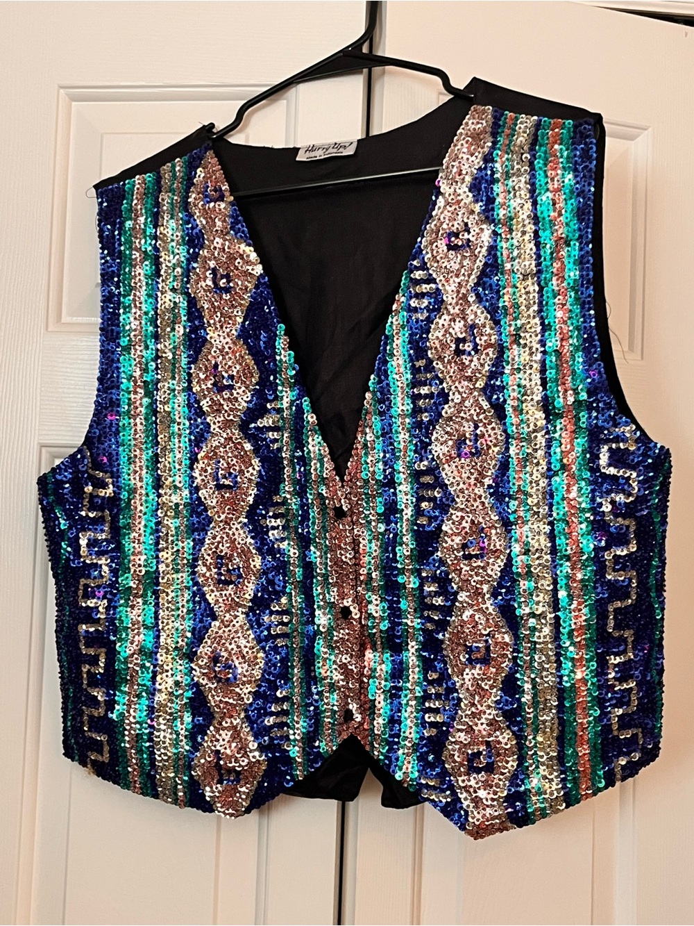 Sequin Striped V-Neck Vest in Blue, Teal & Gold
